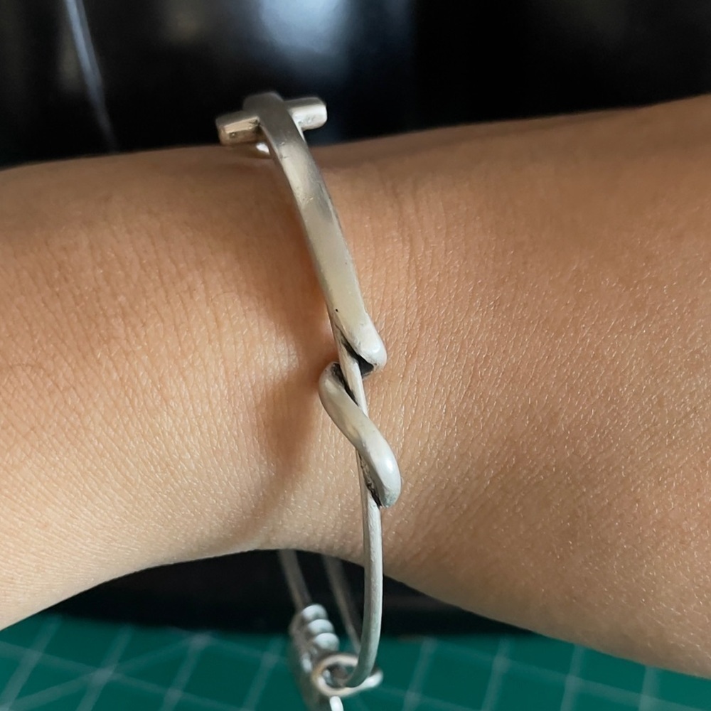 Silver tone sideways cross Alex and Ami adjustable bracelet - Picture 2 of 6